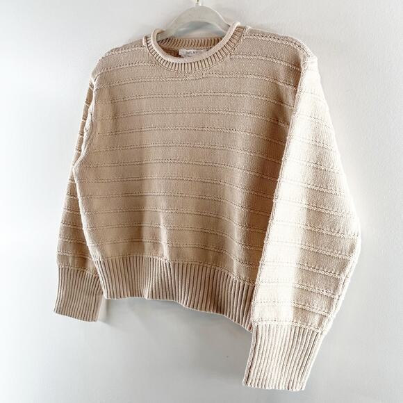BRIT NY Long Sleeve Pointelle Neck Rib Knit Pullover Sweater Oatmeal Medium - Picture 6 of 7